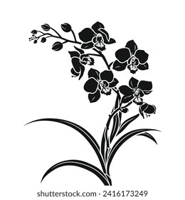 Black silhouette art of orchid flower vector illustration