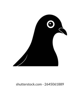 A black silhouette art of a pigeon head with curious gaze