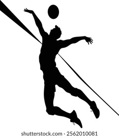 Black silhouette art of volleyball player hitting the ball. Vector illustration