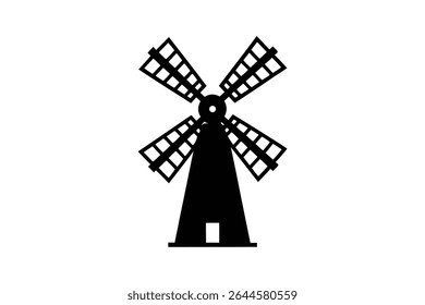A black silhouette art of a windmill with four blades