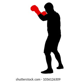 Black silhouette of an athlete boxer on a white background.