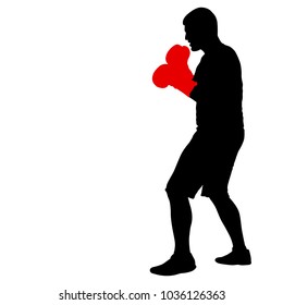 Black silhouette of an athlete boxer on a white background.