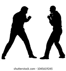 Black silhouette of an athlete boxer on a white background