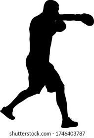 Black silhouette of an athlete boxer on a white background