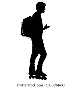 Black silhouette of an athlete on roller skates on a white background.