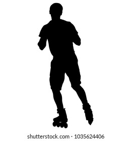 Black silhouette of an athlete on roller skates on a white background.