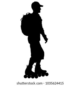 Black silhouette of an athlete on roller skates on a white background.