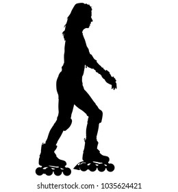 Black silhouette of an athlete on roller skates on a white background.