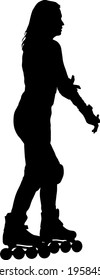 Black silhouette of an athlete on roller skates on a white background.