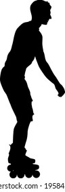 Black silhouette of an athlete on roller skates on a white background.