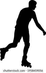 Black silhouette of an athlete on roller skates on a white background.