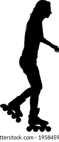 Black silhouette of an athlete on roller skates on a white background.