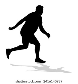 Black silhouette of an athlete runner with shadow. Athletics, running, cross, sprinting, jogging, walking