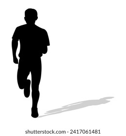 Black silhouette of an athlete runner with shadow. Athletics, running, cross, sprinting, jogging, walking