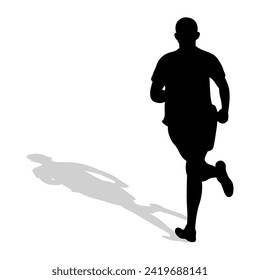 Black silhouette of an athlete runner with shadow. Athletics, running, cross, sprinting, jogging, walking