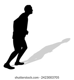 Black silhouette of an athlete runner with shadow. Athletics, running, cross, sprinting, jogging, walking