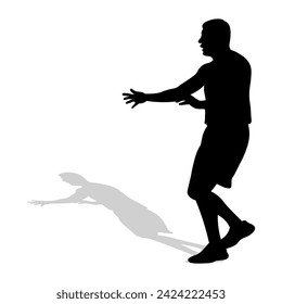 Black silhouette of an athlete runner with shadow. Athletics, running, cross, sprinting, jogging, walking