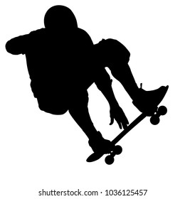 Black silhouette of an athlete skateboarder in a jump.