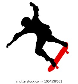 Black silhouette of an athlete skateboarder in a jump