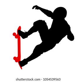 Black silhouette of an athlete skateboarder in a jump