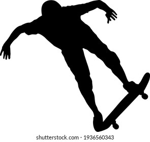 Black silhouette of an athlete skateboarder in a jump.