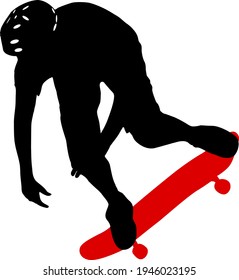Black silhouette of an athlete skateboarder in a jump.