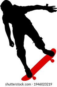 Black silhouette of an athlete skateboarder in a jump.