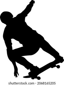 Black silhouette of an athlete skateboarder in a jump