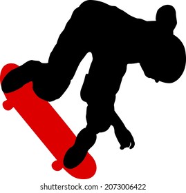 Black silhouette of an athlete skateboarder in a jump.