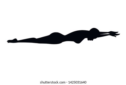 Black silhouette athlete woman in swimsuit swimming in breaststroke style cartoon character design flat vector illustration on white background