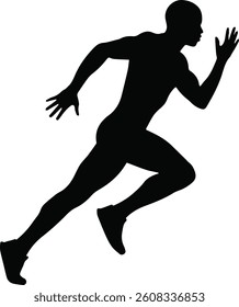 Black silhouette of athletic man sprinting at full speed with dynamic running posture