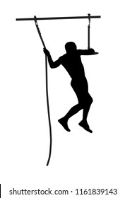 Black silhouette of an athletick man overcoming the obstacle. Obstacle race symbol. Vector illustration.