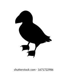 Black silhouette atlantic puffin bird cartoon animal design flat vector illustration isolated on white background