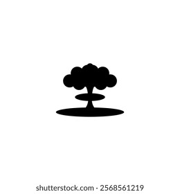 Black silhouette of atomic bomb explosion mushroom cloud.