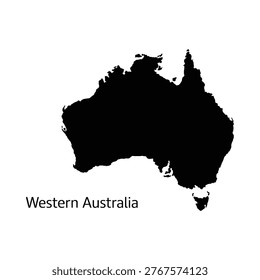 Black silhouette of australia with text western australia below