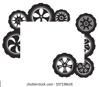 black  silhouette: automotive wheel with alloy wheels and tires