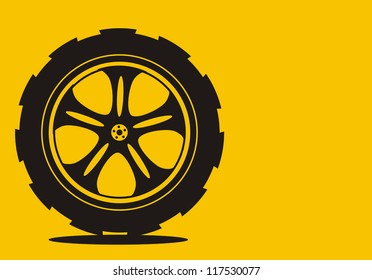 black  silhouette: automotive wheel with alloy wheels and tires