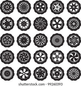 black  silhouette: automotive wheel with alloy wheels and tires