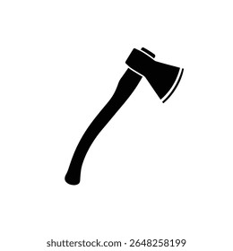 Uma silhueta preta de um machado é mostrada sobre um fundo branco O machado é representado em um estilo vetor simples com uma alça curva e uma lâmina afiada.