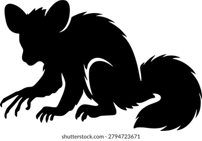 Black silhouette of an aye aye prosimian isolated on a transparent background icon.