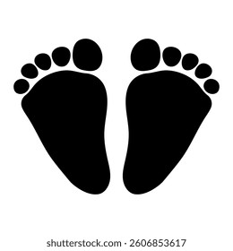 Black silhouette of baby feet. Isolated Vector Illustration. Ideal for icons and design elements related to footprints, walking, or anatomy