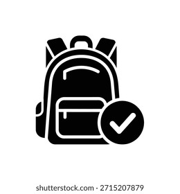 Schwarze Silhouette eines Rucksacks mit einem Häkchen innerhalb eines Kreises.