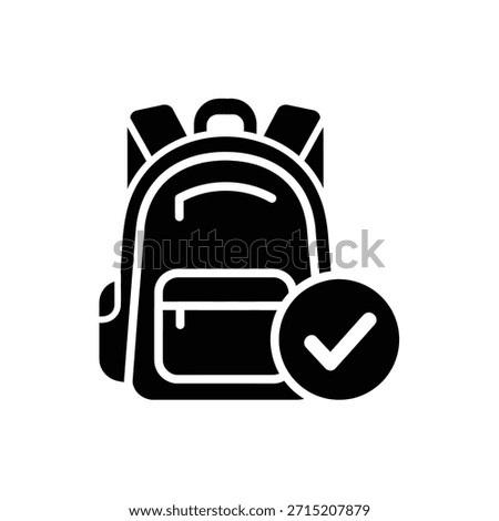 Black silhouette of a backpack with a checkmark inside a circle.