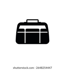 Black silhouette of a bag with three distinct compartments against a white background The style is simple and minimal.