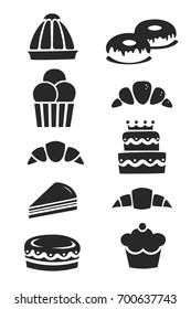 Black silhouette bakery icons set. Vector illustration