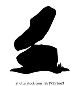 Black silhouette of balancing zen stones on grass vector illustration isolated on white background