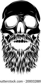 black silhouette Bald, bearded hipster skull vector