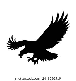 Black silhouette of bald eagle isolated white background