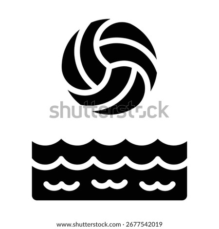  Black silhouette of a ball floating on water waves, representing water polo. Minimal style for aquatic sports themes.