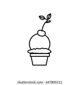 black silhouette of ball ice cream in cup with cherry vector illustration